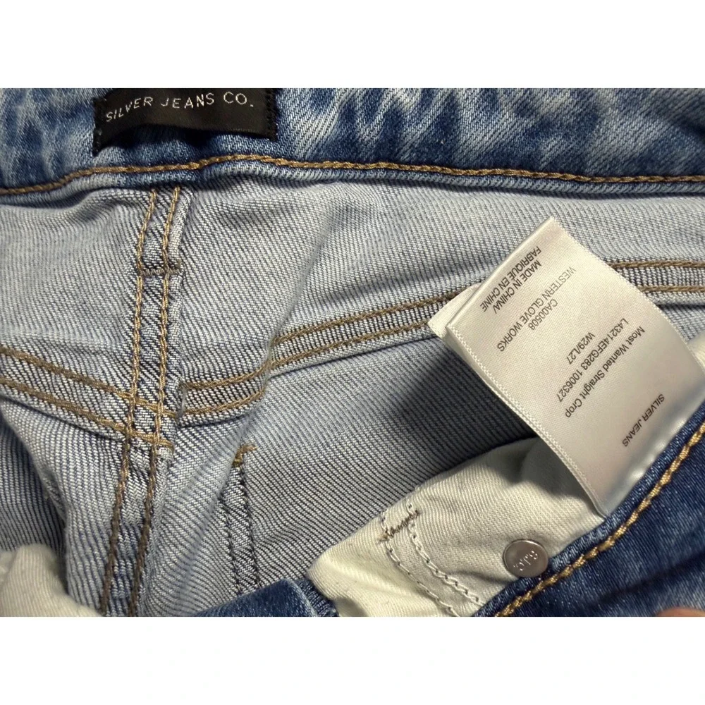 Silver Jeans Co Most Wanted Straight Crop Jeans Womens 30x26 Light Wash Raw Hem